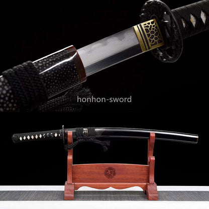 Épée de samouraï japonaise en acier plié noir, katana, lame tranchante faite à la main, noire 