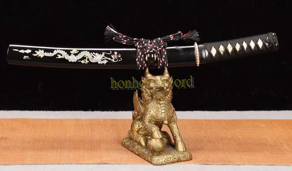 Épée de samouraï japonaise en acier plié noir, katana, lame tranchante faite à la main, noire 