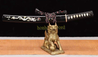 Épée de samouraï japonaise en acier plié noir, katana, lame tranchante faite à la main, noire 