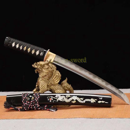 Épée de samouraï japonaise en acier plié noir, katana, lame tranchante faite à la main, noire 