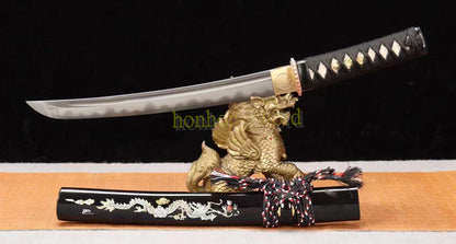Épée de samouraï japonaise en acier plié noir, katana, lame tranchante faite à la main, noire 