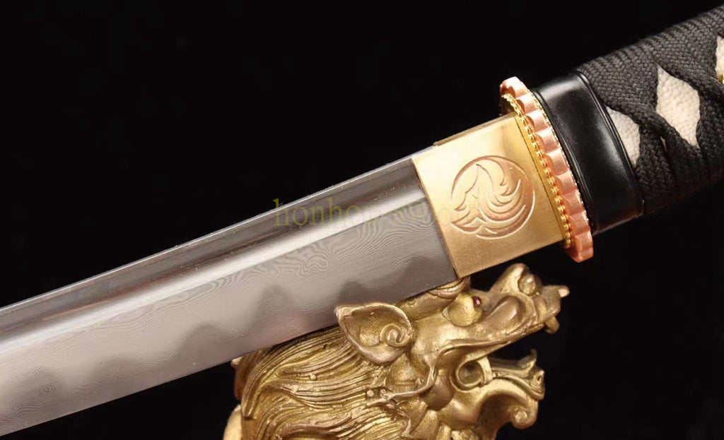 Épée de samouraï japonaise en acier plié noir, katana, lame tranchante faite à la main, noire 