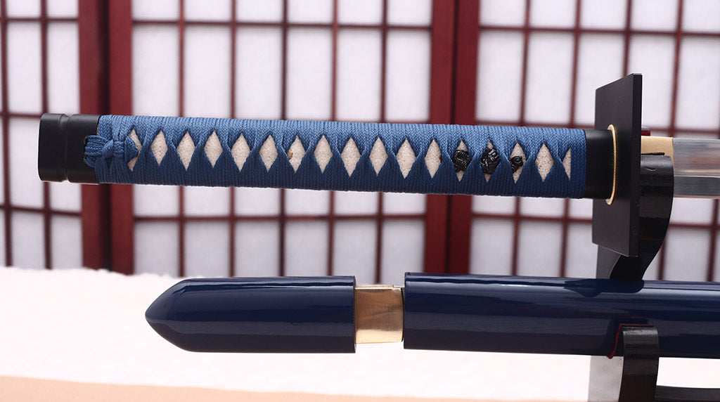 1095 High carbon Steel Chokuto with Dagger Japanese Ninja Sword Ninjato Straight Blade Blue