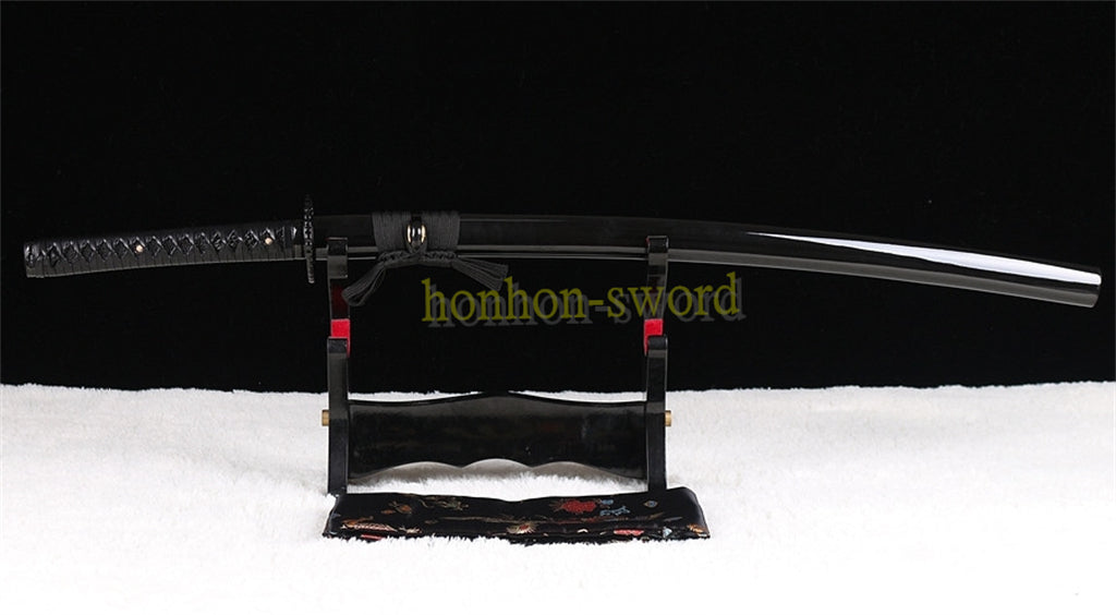 Functional 9260 Spring Steel Katana Black Blade Japanese Samurai Sword Sharp for Battle