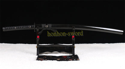 Functional 9260 Spring Steel Katana Black Blade Japanese Samurai Sword Sharp for Battle