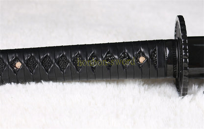 Functional 9260 Spring Steel Katana Black Blade Japanese Samurai Sword Sharp for Battle