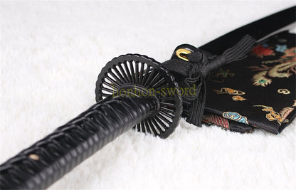 Functional 9260 Spring Steel Katana Black Blade Japanese Samurai Sword Sharp for Battle
