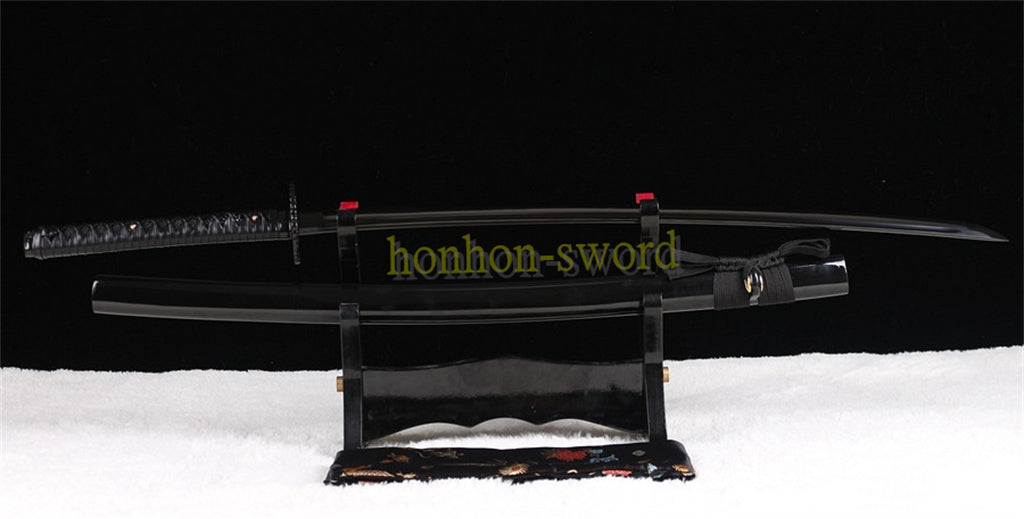 Functional 9260 Spring Steel Katana Black Blade Japanese Samurai Sword Sharp for Battle