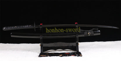 Functional 9260 Spring Steel Katana Black Blade Japanese Samurai Sword Sharp for Battle
