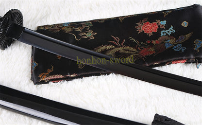 Functional 9260 Spring Steel Katana Black Blade Japanese Samurai Sword Sharp for Battle