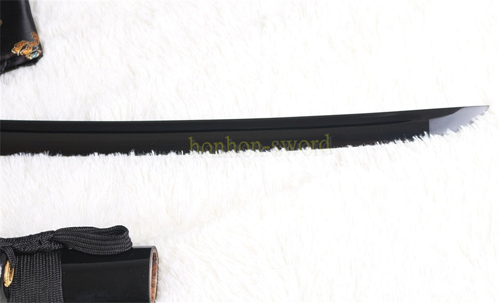 Functional 9260 Spring Steel Katana Black Blade Japanese Samurai Sword Sharp for Battle