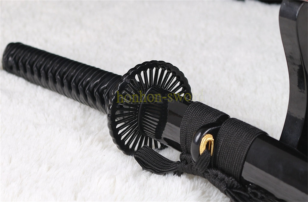 Functional 9260 Spring Steel Katana Black Blade Japanese Samurai Sword Sharp for Battle