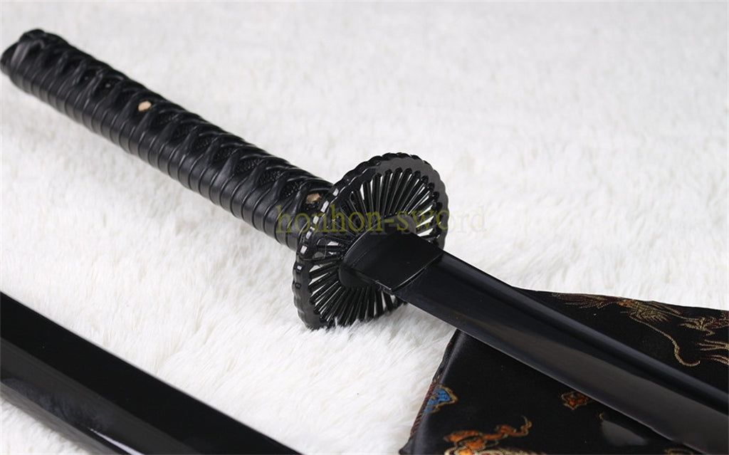 Functional 9260 Spring Steel Katana Black Blade Japanese Samurai Sword Sharp for Battle