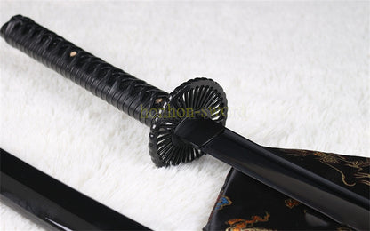 Functional 9260 Spring Steel Katana Black Blade Japanese Samurai Sword Sharp for Battle