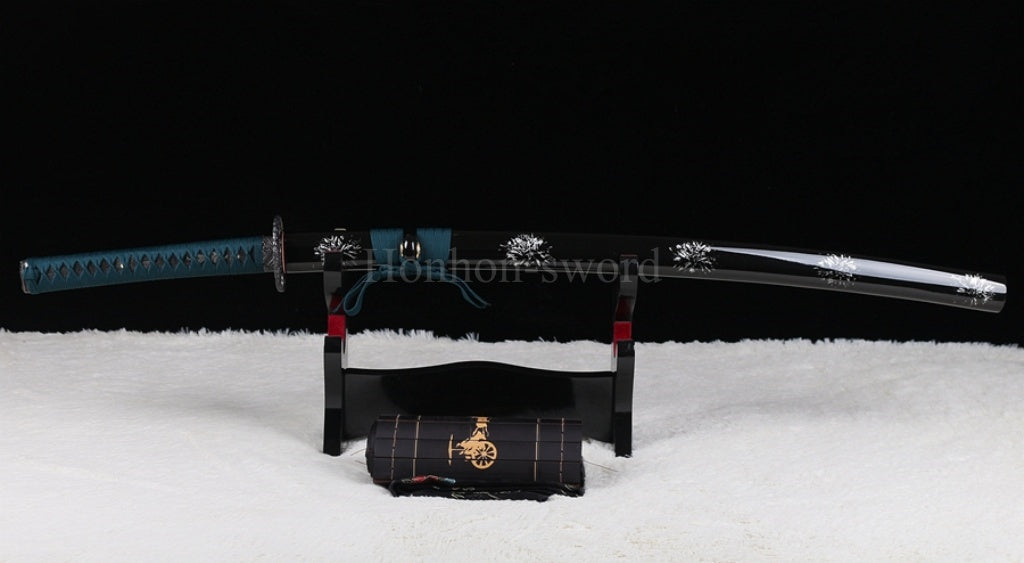 Katana à lame bleue en acier à haute teneur en carbone 1095, épée de samouraï japonais, épée complète noire 