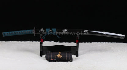 Katana à lame bleue en acier à haute teneur en carbone 1095, épée de samouraï japonais, épée complète noire 