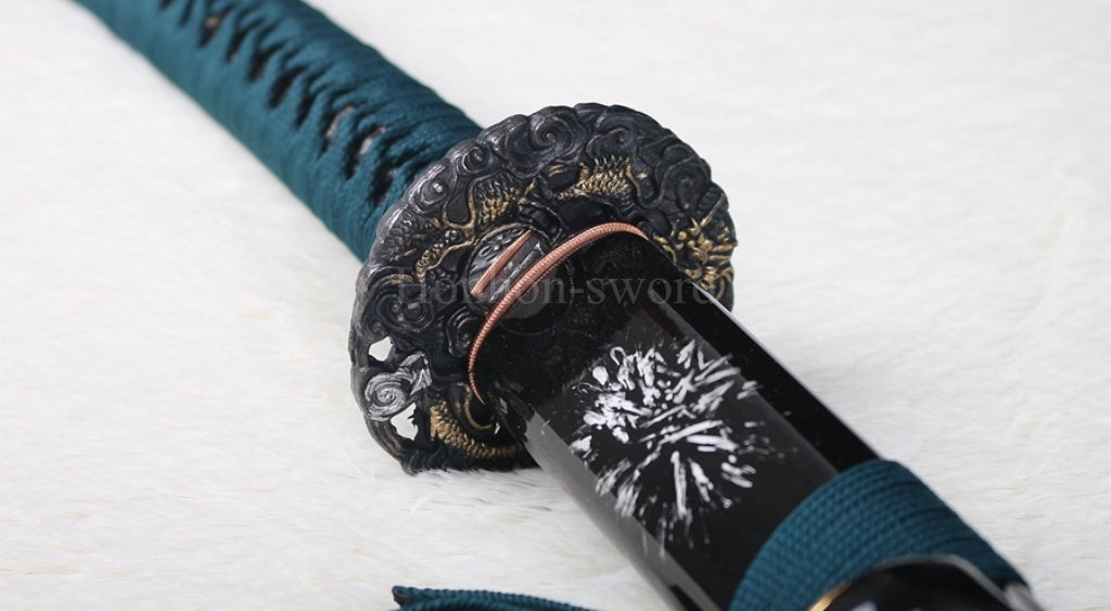 Katana à lame bleue en acier à haute teneur en carbone 1095, épée de samouraï japonais, épée complète noire 