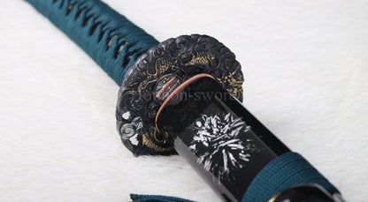 Katana à lame bleue en acier à haute teneur en carbone 1095, épée de samouraï japonais, épée complète noire 