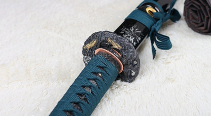 Katana à lame bleue en acier à haute teneur en carbone 1095, épée de samouraï japonais, épée complète noire 