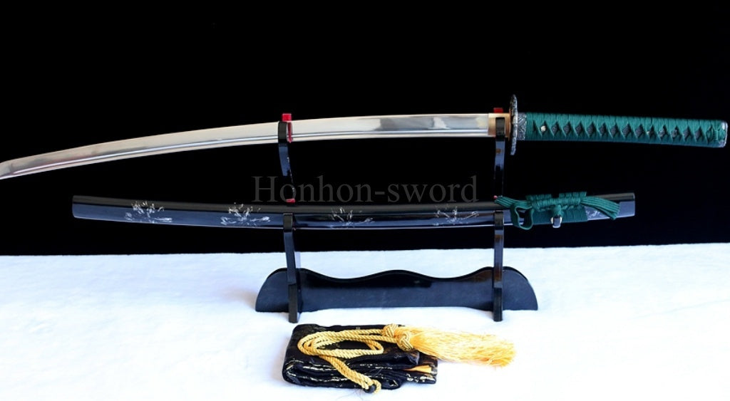 Katana à lame bleue en acier à haute teneur en carbone 1095, épée de samouraï japonais, épée complète noire 
