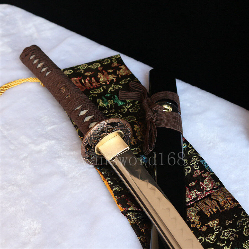 Katana à lame bleue en acier à haute teneur en carbone 1095, épée de samouraï japonais, épée complète noire 