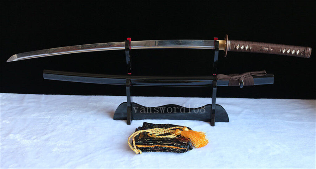 Katana à lame bleue en acier à haute teneur en carbone 1095, épée de samouraï japonais, épée complète noire 