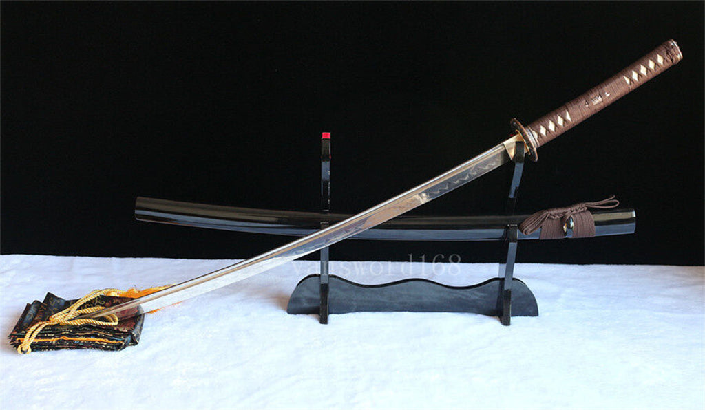 Katana à lame bleue en acier à haute teneur en carbone 1095, épée de samouraï japonais, épée complète noire 