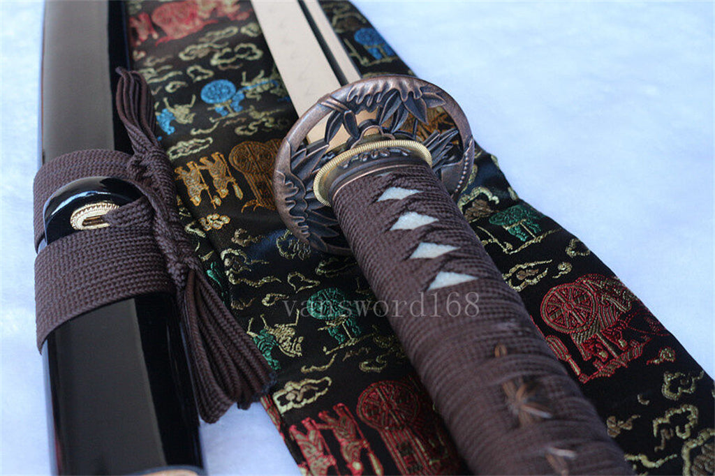 Katana à lame bleue en acier à haute teneur en carbone 1095, épée de samouraï japonais, épée complète noire 