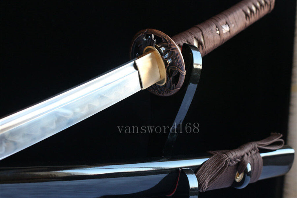 Katana à lame bleue en acier à haute teneur en carbone 1095, épée de samouraï japonais, épée complète noire 