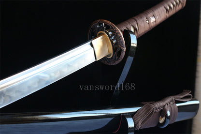 Katana à lame bleue en acier à haute teneur en carbone 1095, épée de samouraï japonais, épée complète noire 