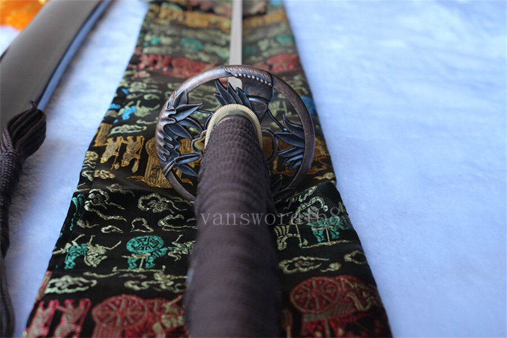 Katana à lame bleue en acier à haute teneur en carbone 1095, épée de samouraï japonais, épée complète noire 