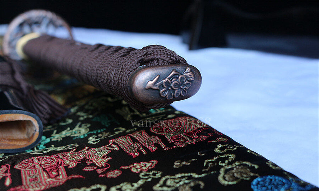 Katana à lame bleue en acier à haute teneur en carbone 1095, épée de samouraï japonais, épée complète noire 