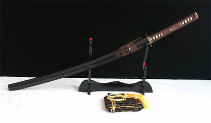 Katana à lame bleue en acier à haute teneur en carbone 1095, épée de samouraï japonais, épée complète noire 