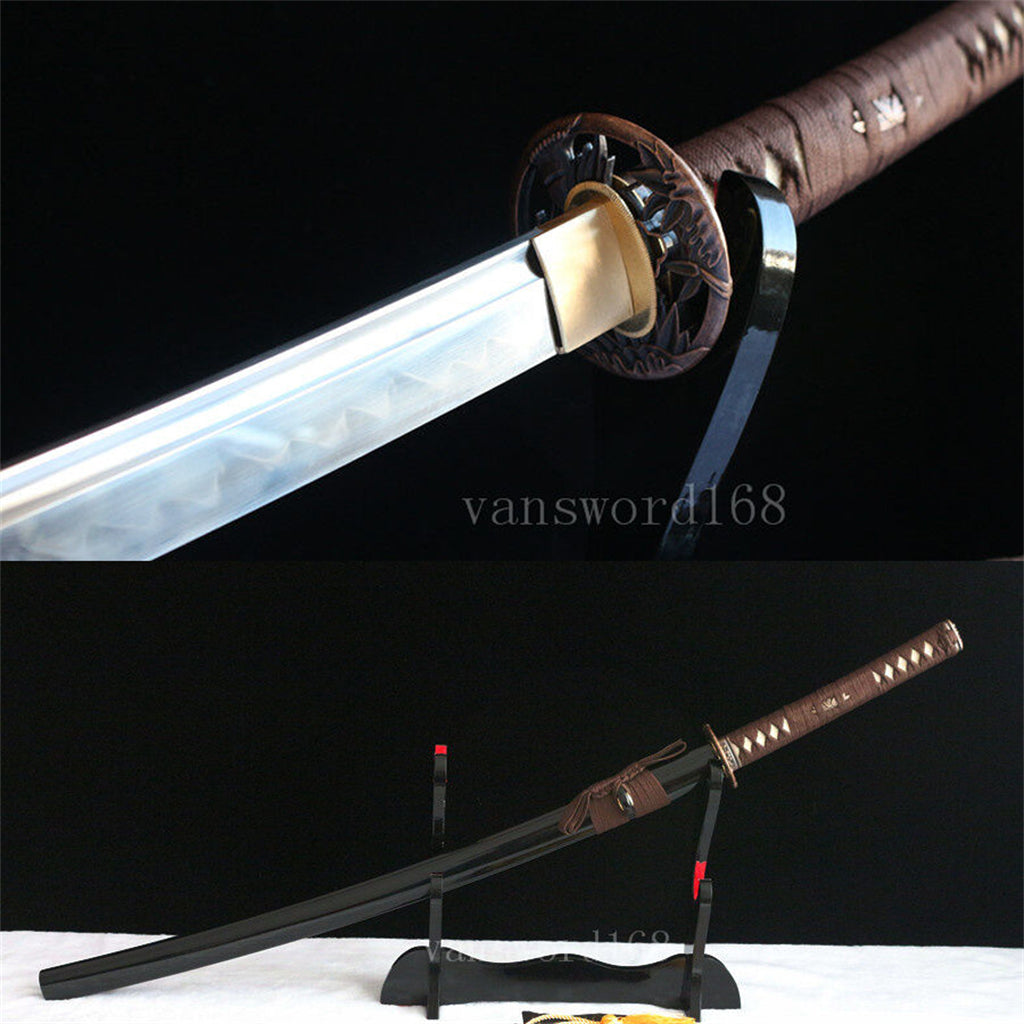 Katana à lame bleue en acier à haute teneur en carbone 1095, épée de samouraï japonais, épée complète noire 