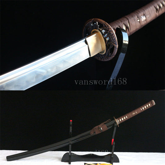 1095 Kohlenstoffstahl Katana Blaue Klinge Japanisches Samurai-Schwert Full Tang Schwarz 