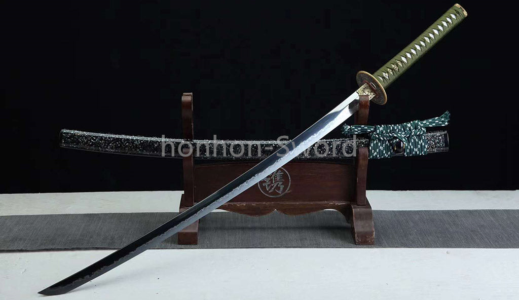 1095 Kohlenstoffstahl Katana Blaue Klinge Japanisches Samurai-Schwert Full Tang Schwarz 