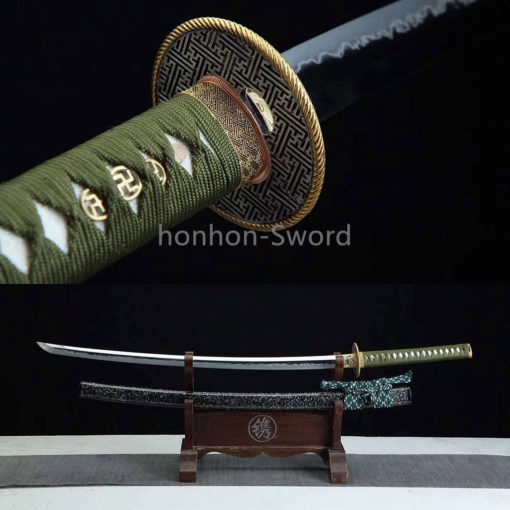 1095 Kohlenstoffstahl Katana Blaue Klinge Japanisches Samurai-Schwert Full Tang Schwarz 