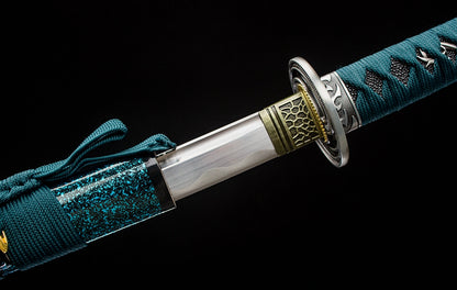 Katana en acier à haute teneur en manganèse, épée de samouraï japonais, prête pour la bataille, Saya blanche dorée 