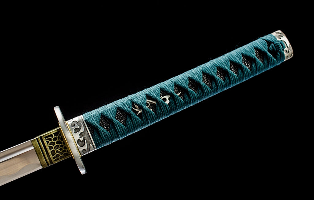 Katana en acier à haute teneur en manganèse, épée de samouraï japonais, prête pour la bataille, Saya blanche dorée 
