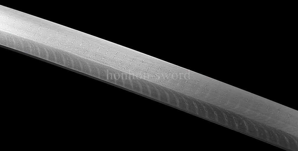 Japanisches Samurai-Schwert Katana aus schwarzem gefaltetem Stahl, Full Tang, handgefertigt, scharfe Klinge, schwarz 