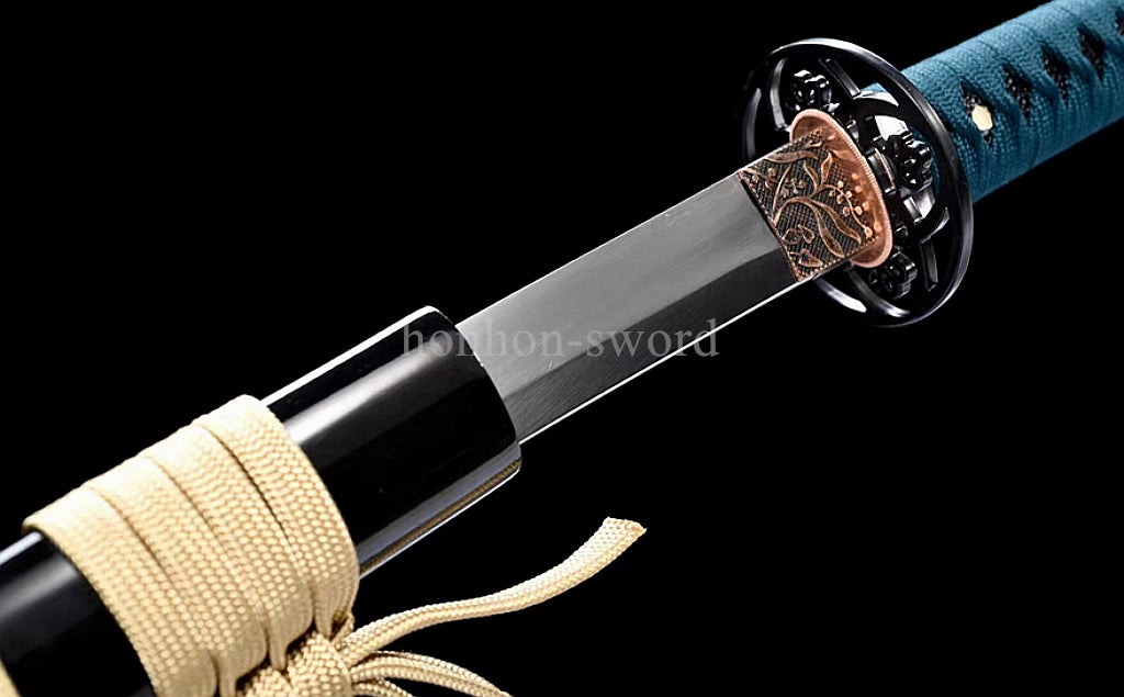 9260 Spring Steel Real Japanese Katana SHINOGI ZUKURI Samurai Sword Sharp Black.
