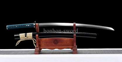 9260 Spring Steel Real Japanese Katana SHINOGI ZUKURI Samurai Sword Sharp Black.