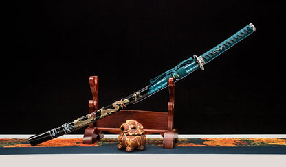 Katana en acier à haute teneur en manganèse, épée de samouraï japonais, prête pour la bataille, Saya blanche dorée 