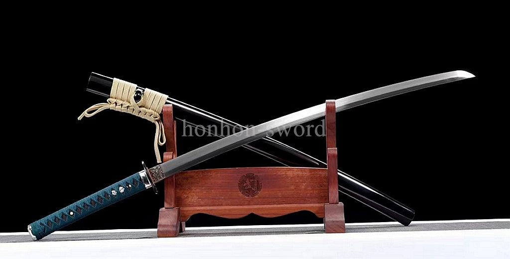 9260 Spring Steel Real Japanese Katana SHINOGI ZUKURI Samurai Sword Sharp Black.