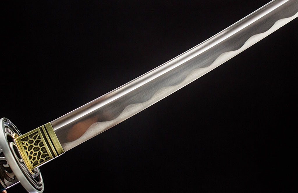 Katana en acier à haute teneur en manganèse, épée de samouraï japonais, prête pour la bataille, Saya blanche dorée 