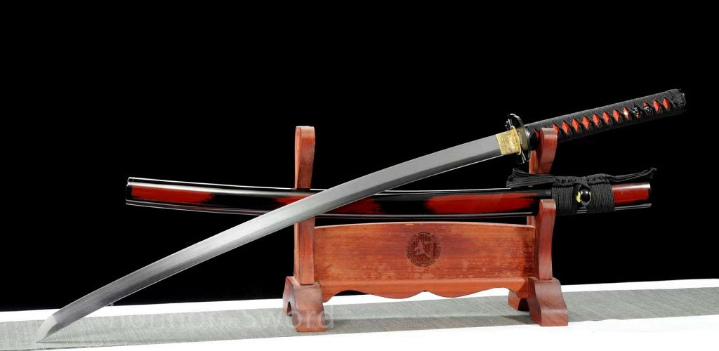 Épée Nagamaki en acier à ressort, véritable épée de samouraï japonaise, forgée à la main pour la bataille, noire, 9260 