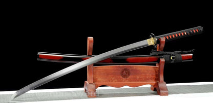 Épée Nagamaki en acier à ressort, véritable épée de samouraï japonaise, forgée à la main pour la bataille, noire, 9260 