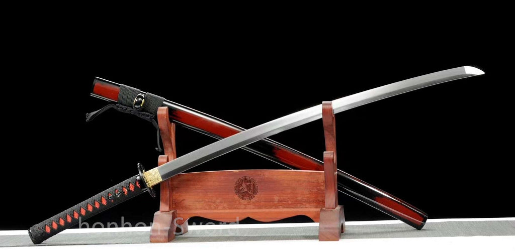 Épée Nagamaki en acier à ressort, véritable épée de samouraï japonaise, forgée à la main pour la bataille, noire, 9260 