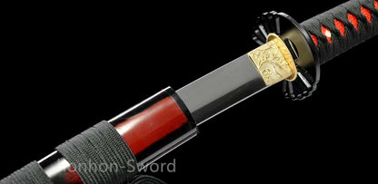 Épée Nagamaki en acier à ressort, véritable épée de samouraï japonaise, forgée à la main pour la bataille, noire, 9260 