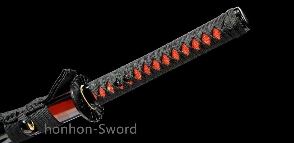 Épée Nagamaki en acier à ressort, véritable épée de samouraï japonaise, forgée à la main pour la bataille, noire, 9260 